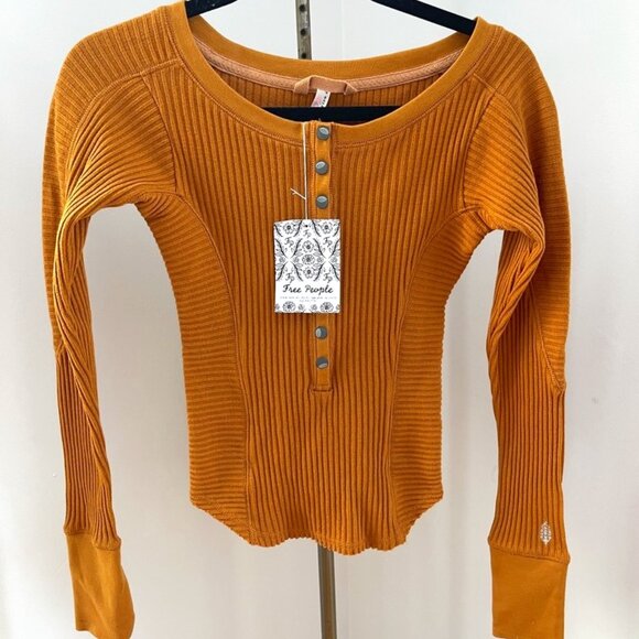 Free People All Ribbed Out Solid Golden Ochre Size XS - Picture 1 of 6